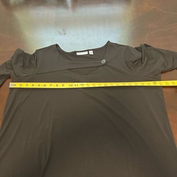 Susan Graver Liquid Knit Solid Black Keyhole 3/4 Sleeve Top Women’s Size 2X P - Picture 9 of 12
